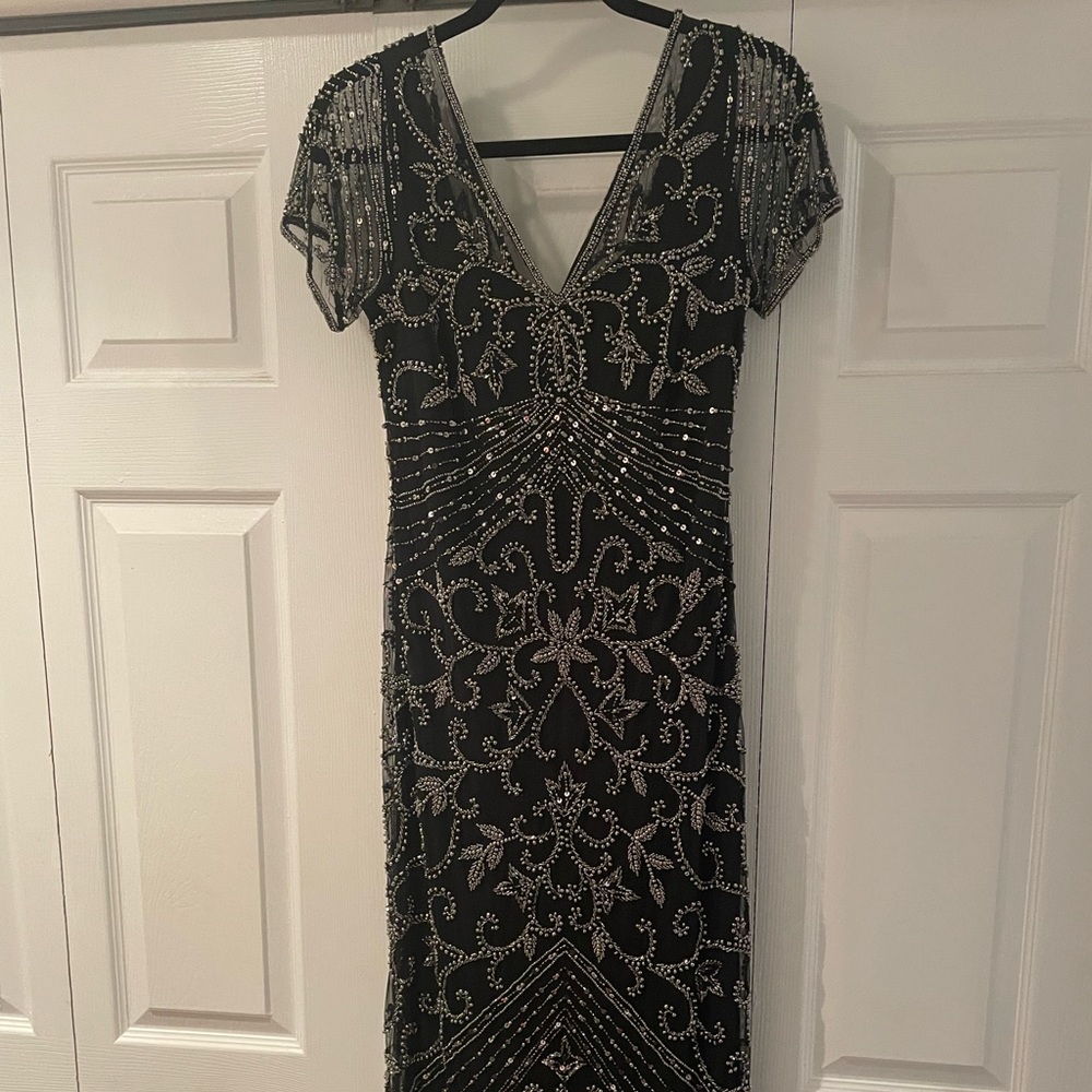 Black/Silver beaded Pizarro evening dress size 6